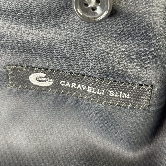 Caravelli Suit Jacket Mens 44 Long Grey Harry C 2B Slim Fit Pinstripe Blazer - Picture 8 of 15